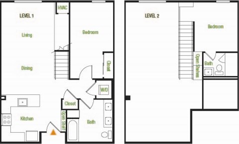 Floor plan for 1 bed, 1 bath, 942 sqft